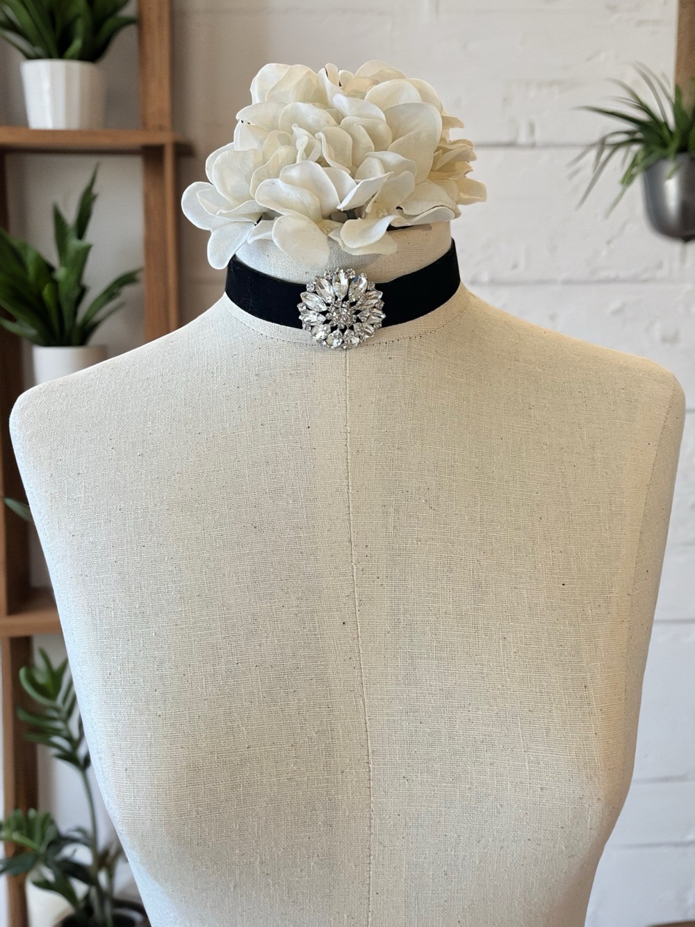 Vintage Black Velvet Choker with Crystal Pendant